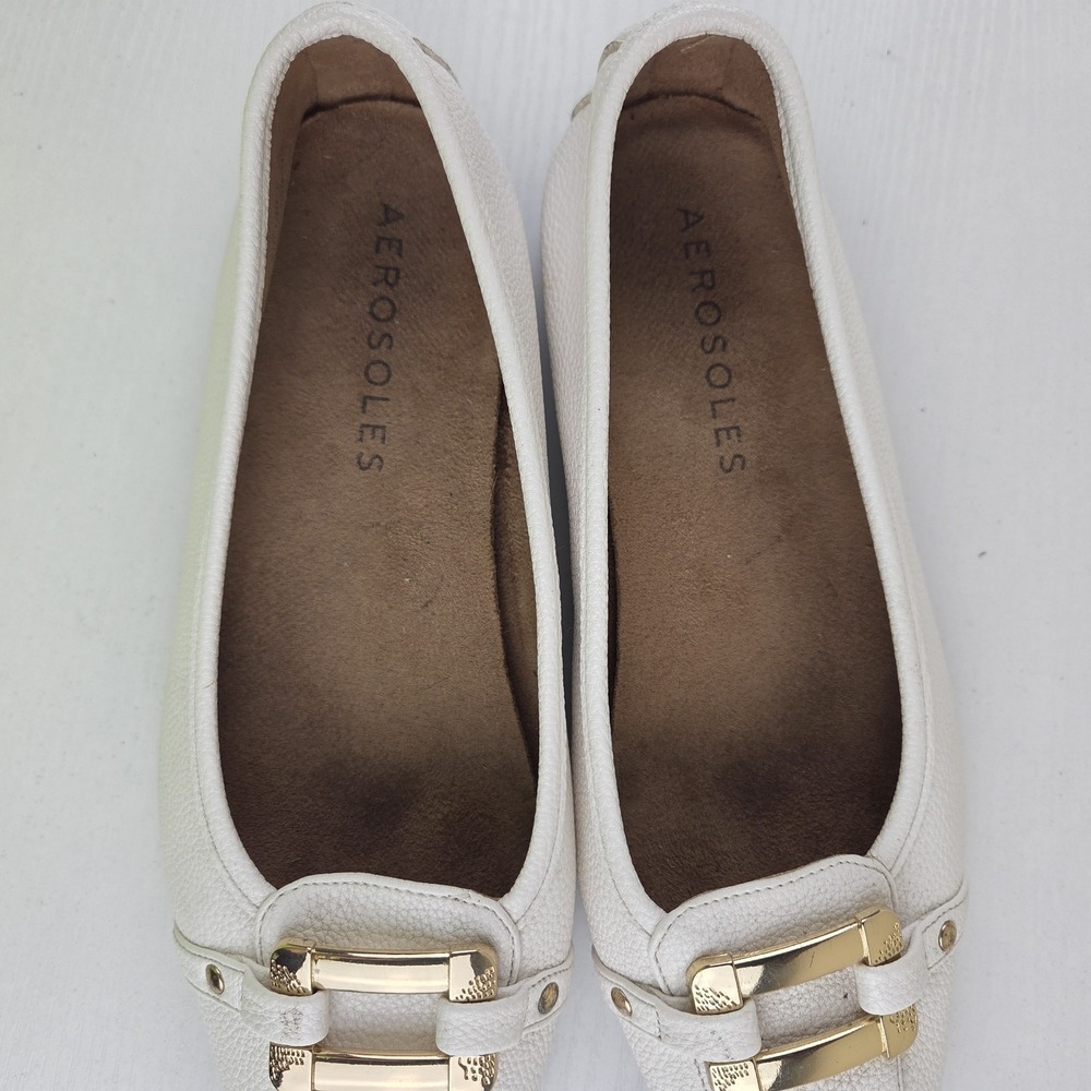 Aerosoles Sherbet Ballet Flats Off White Gold Buckle Comfort Shoes Womens Sz 8 M - Picture 7 of 12
